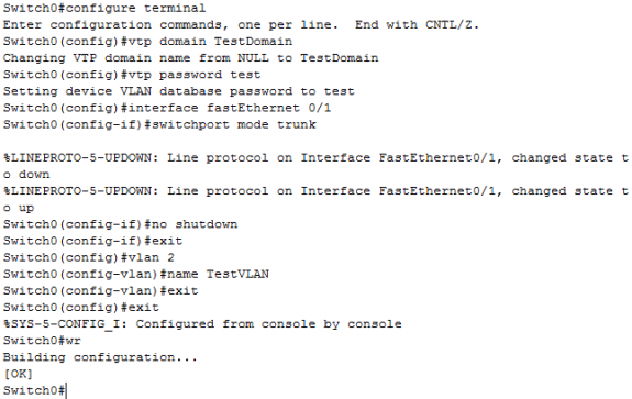 Configuring Switch0 as a VTP Server