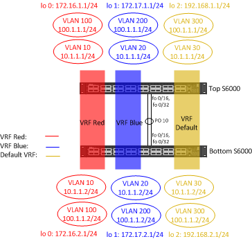 Lab setup for S6000 with VRF-lite and overlapping IP address scheme