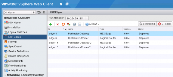 Logical routers (ESR and DLR Control VM) created in VMware NSX for Tenant 1 and Tenant 2