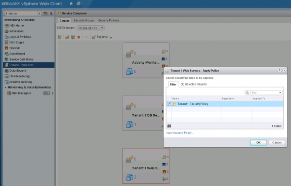NSX Service Composer: Applying security policy to security group