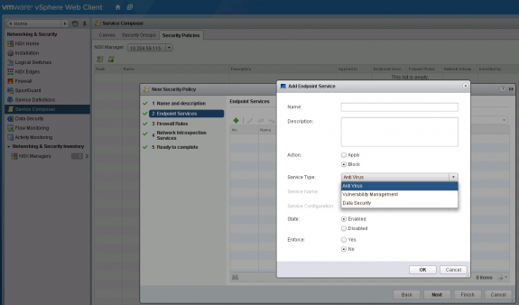 NSX Service Composer: Creating a security policy with different security type
