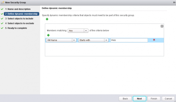 NSX Service Composer: Creating the rule for dynamic membership into the security rule