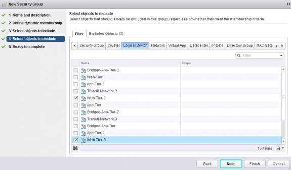 NSX Service Composer: Determining if there are any other objects to exclude
