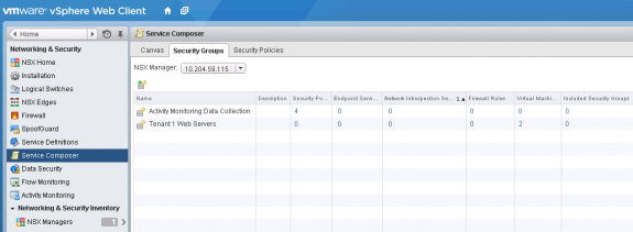 NSX Service Composer: Confirming number of members of security group 'Tenant1 Web Servers'