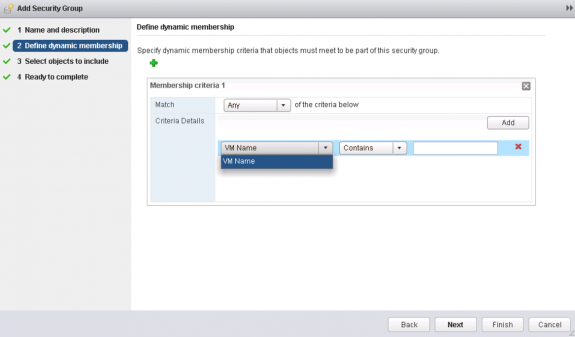 Figure 8: Using VM Name Matching Criteria in Universal Security Group
