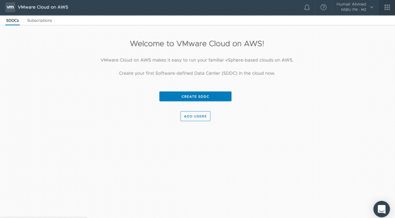 Figure 1: Create SDDC on VMware Cloud on AWS