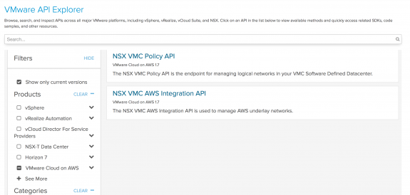 Figure 15: Updated VMware Cloud on AWS NSX-T API Documentation