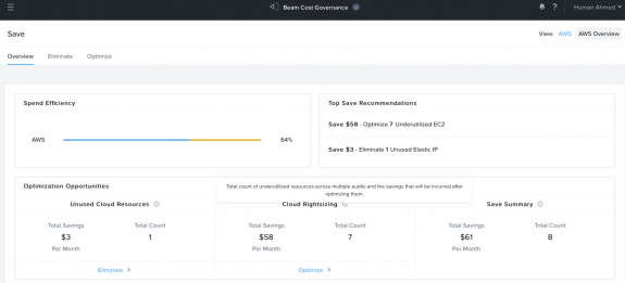 Nutanix Beam Dashboard - AWS Overview and Cloud Rightsizing