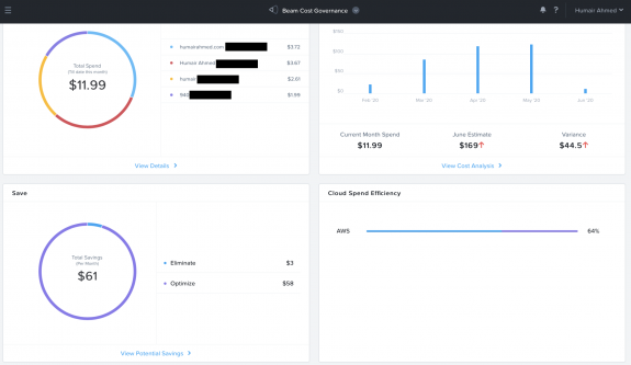 Nutanix Beam Dashboard - AWS Overview and Potential Savings