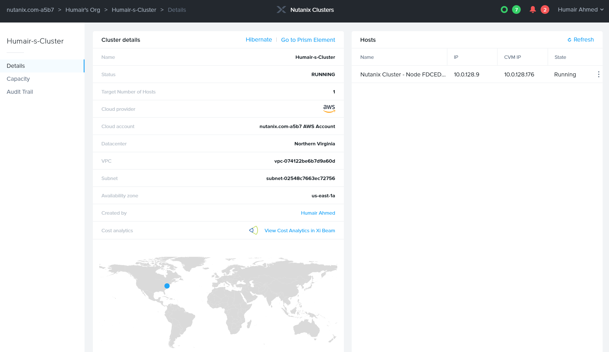 Nutanix Clusters on AWS - Additional Info in Clusters Portal