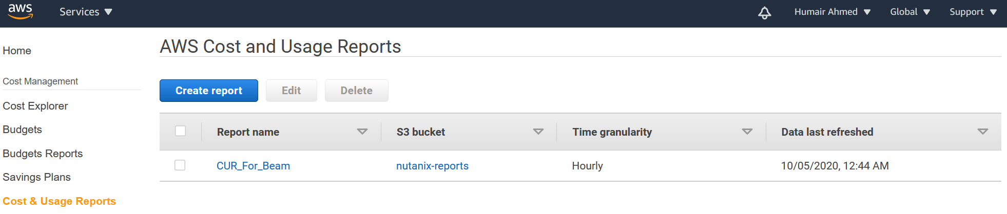 AWS Cost & Usage Report Used by Nutanix Beam