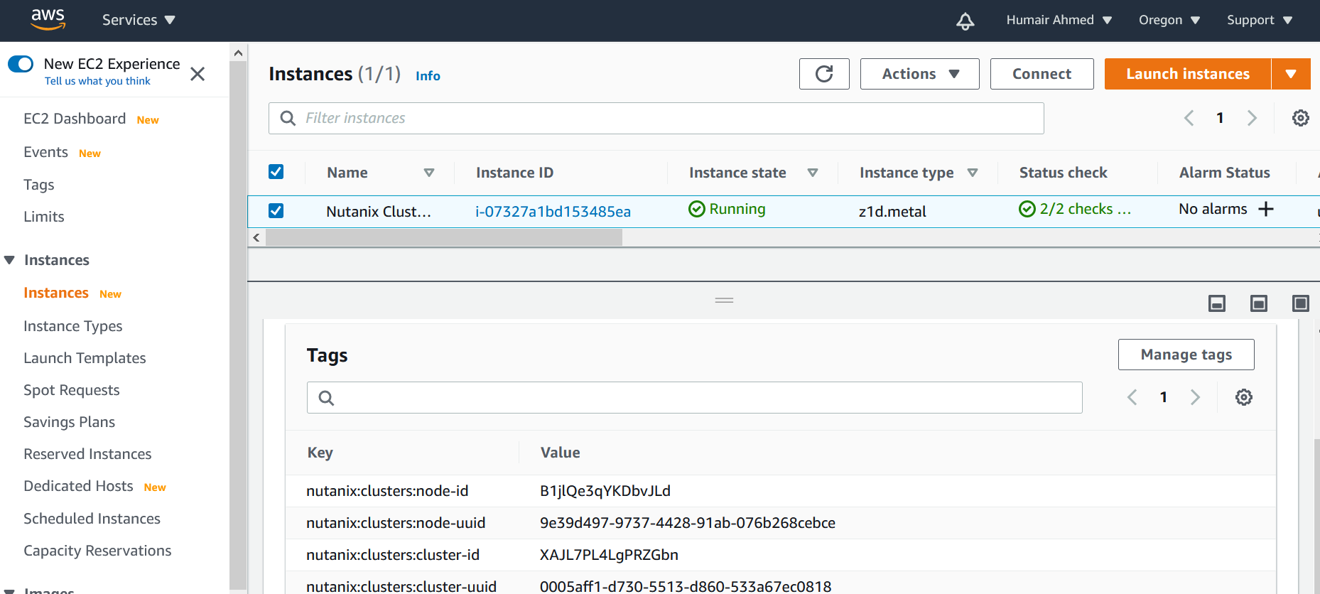 AWS Console - UUID of the Nutanix Cluster
