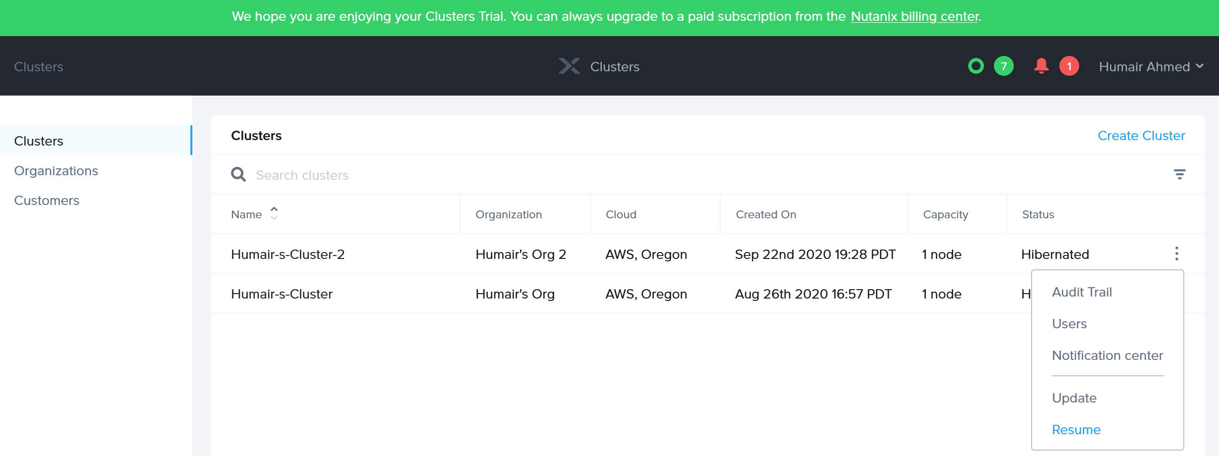 Nutanix Clusters on AWS - Resume Cluster from Hibernate Feature