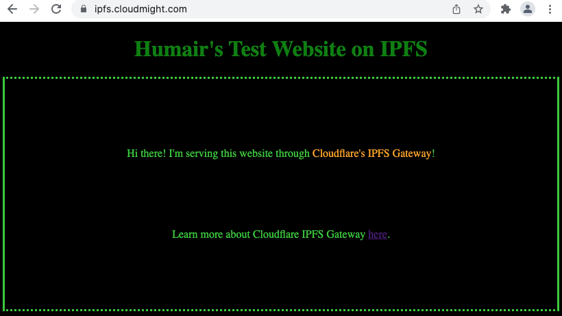 Humair's Test Website Stored on IPFS