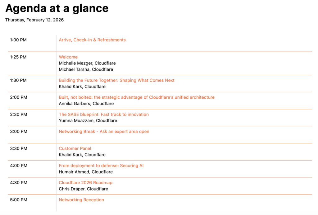 Cloudflare Immerse - Dallas 2026 Agenda