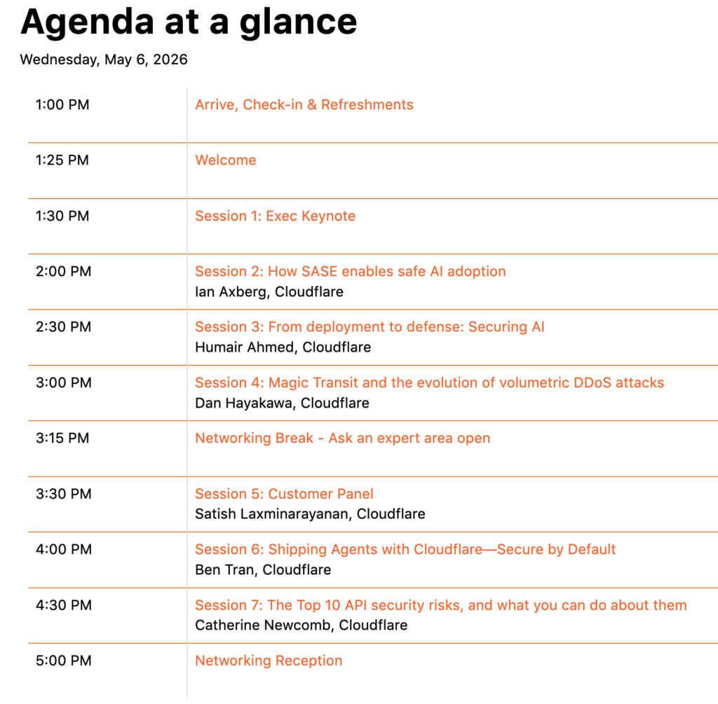 Cloudflare Immerse - Southern California 2026 Agenda