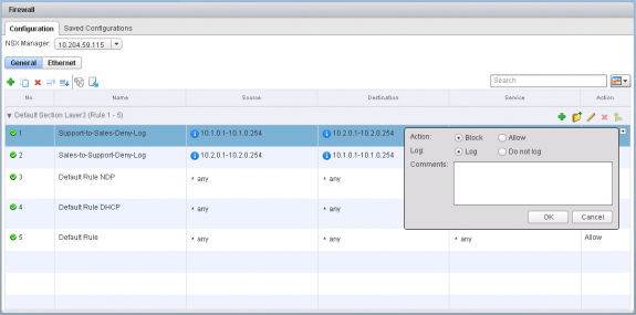 Configuring VMware NSX DFW Rule to Block and Log
