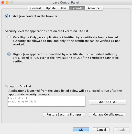 Mac OS X Java Console (Java 8 Update 25)