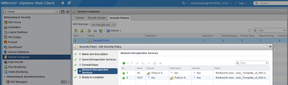 VMware NSX: Security Policy to Redirect Traffic to Check Point vSEC Gateway