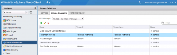 Figure 5 Palo Alto Networks Service Manager Installed on Primary NSX Manager