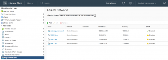 Created NSX Logical Networks on VMC