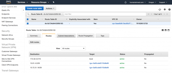 VMware Cloud on AWS SDDC VPC 1 Route Table